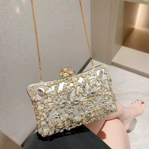 Bolso de Mano de Lujo Retro Dorado de Poliéster para Noche, Pequeño y Moderno con Cierre de Cremallera, Accesorio Popular para Bodas y Damas de Honor - Product Image 1