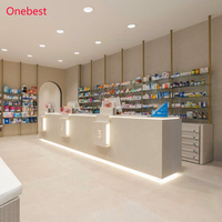 Comptoir de caisse de pharmacie en surface solide avec éclairage LED, comptoir de réception moderne pour clinique dentaire pour 3 personnes