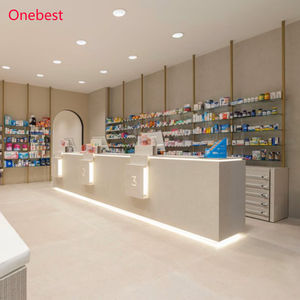 Mostrador <span class=keywords><strong>de</strong></span> Caja para <span class=keywords><strong>Farmacia</strong></span> con Superficie Sólida e Iluminación LED, Mostrador <span class=keywords><strong>de</strong></span> Recepción Moderno para Clínica Dental para 3 Personas - Product Image 3