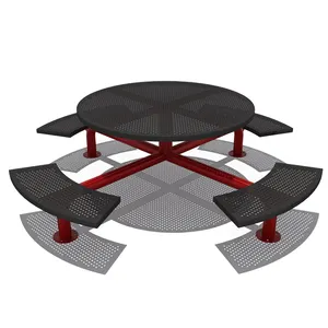 Mesa de comedor y bancos redondos de metal para exteriores, mesas de picnic de 4 asientos de acero con acceso universal exterior, 2 unidades