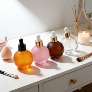 Custom LOGO 30ml Spherical Gilded Frosted Light-Blocking Glass Empty Dropper <b>Bottle</b> for Serum Cream Facial Cleanser Face Cream - Product Image 2