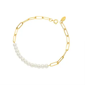 精致的珍珠首饰手镯18k镀金回形针珍珠项链不锈钢领子De Perlas