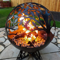 Sphère de feu en acier corten, boules de feu en acier corten faites à la main