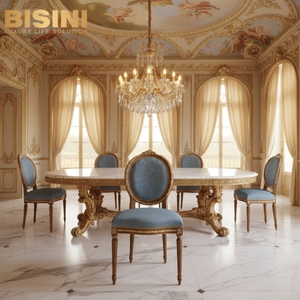 Sillas de Comedor de Estilo Francés con Encanto Atemporal, Estructura de Madera Maciza con Decoraciones de Hoja de Oro y <span class=keywords><strong>Asiento</strong></span> de Terciopelo Azul Vintage Teñido a Medida - Product Image 5