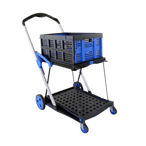 Carrito de compras plegable de plástico móvil de diseño de dos pisos, estante móvil de almacenamiento, carros de mano, carros con caja de almacenamiento - Product Image 1