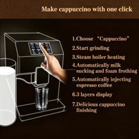 Máquina de Café Totalmente Automática con Pantalla Táctil, Máquina Expendedora de Espresso Recién Molido para Oficina, Cafetera de Doble Caldera