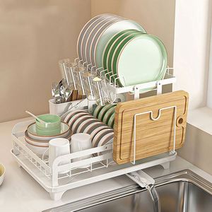 2025 New Trend <b>Kitchen</b> <b>Storage</b> Organizer Accessories Large 2 Tier Detachable Dish Drain Drainer Dish Drying Rack with Drainboard - Product Image 1