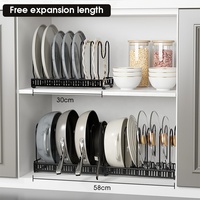 Organisateur de casseroles et poêles réglable, base extensible, en acier au carbone robuste, support pour ustensiles de cuisine pour armoire, garde-manger, sous l'évier