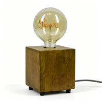 Lampe de table en bois, base carrée vintage en bois massif, ampoule, décoration romantique, lampe de nuit pour chambre à coucher, cadeau