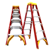 Échelle à marches large en fibre de verre rouge à 4 marches, qualité exceptionnelle, avec plateau porte-outils, capacité 375 lb, norme ANSI A14.5, antidérapante, pour supermarché