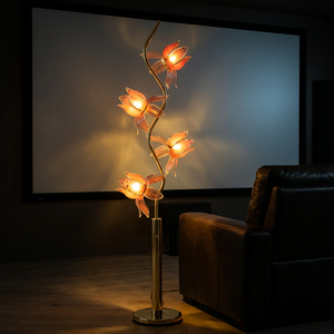 Creative Acrylic Petal Lotus <b>Floor</b> <b>Lamp</b> 4-Head Flower S Bend Gold Rod Art Decor Home Standing <b>Lamp</b> - Product Image 6
