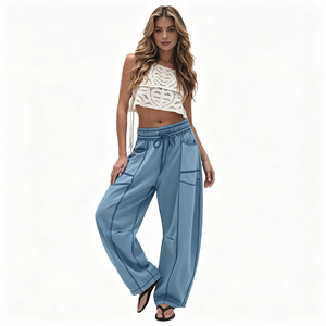 Pantaloni Cargo da <span class=keywords><strong>Donna</strong></span> Personalizzati Best-Seller, Larghi a Gamba Larga con Cuciture a Contrasto, Casual Estivi con Coulisse in Vita, per Uso Quotidiano - Product Image 5