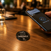 Étiquettes NFC autocollantes étanches en époxy 13,56 MHz, rondes 80/100 mm et carrées 100x100 mm, pour avis/menu, avec adhésif
