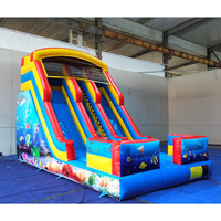 Toboggan aquatique gonflable en PVC sur le thème de l'océan, personnalisé pour usage résidentiel, double piste, pour intérieur/extérieur, avec zone de saut, pour enfants d'âge scolaire