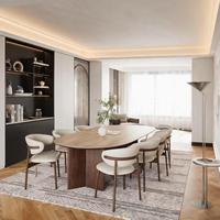 Mesa de Comedor Ovalada Moderna de Nogal con Piedra Sinterizada y Patas de Madera Sólida para Hogar o Restaurante