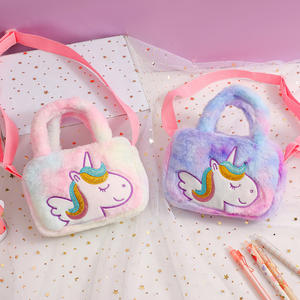 Vente en gros prix d'usine vente en gros enfants mignon <span class=keywords><strong>licorne</strong></span> rose coeur en peluche sac à main petite fille moelleux sac à bandoulière - Product Image 4