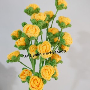 In lana all'uncinetto a 5 teste a bolle di rosa Bouquet lavorato a maglia fiore di natale artificiale decorazione per la casa stile letterario - Product Image 4