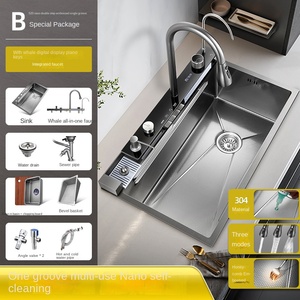 クジラ型飛雨滝304ステンレス鋼製大型モダンクロームキッチンシンク水栓多機能野菜洗浄 - Product Image 6