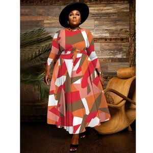 แฟชั่นฤดูใบไม้ร่วงสำหรับผู้หญิงปี 2026 ชุดเดรสทรงหลวมไซส์ใหญ่สำหรับผู้หญิง ดีไซน์เก๋ไก๋ แขนยาว แต่งเชือกผูก พร้อมลายกราฟิก - Product Image 3