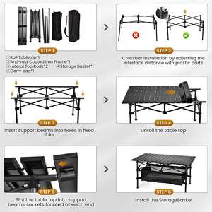 Meubles d'extérieur pliables, portables, réglables, table pliante pour le camping et les pique-niques - Product Image 4