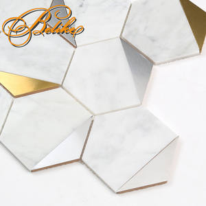 Hexagone Mosaïque Carreau Marbre Intégré Métal Mélange De Luxe Moderne Mur Dos Revêtement Intérieur Design Décor À La Maison Carrare Pierre - Product Image 1