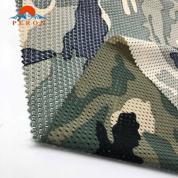 Gute Qualität Mesh olivgrün Polyester Outdoor Mesh Stoff Großhandel Camouflage bedruckte Mesh Stoff für Herren Schal