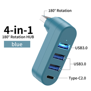 Мини 180 градусов вращающийся АБС <span class=keywords><strong>USB</strong></span> 3,0 + 2,0 концентратор <span class=keywords><strong>USB</strong></span>-A + <span class=keywords><strong>USB</strong></span>-C 4 порта 5 Гбит/с передача данных 5 г + 480 Мбит/с разветвитель для ноутбука в наличии - Product Image 4