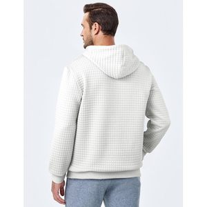 Sweat-shirt à capuche jacquard pour homme FOXA, manches longues, cordon de serrage, décontracté, avec poches, coupe classique, tissu tricoté - Product Image 2