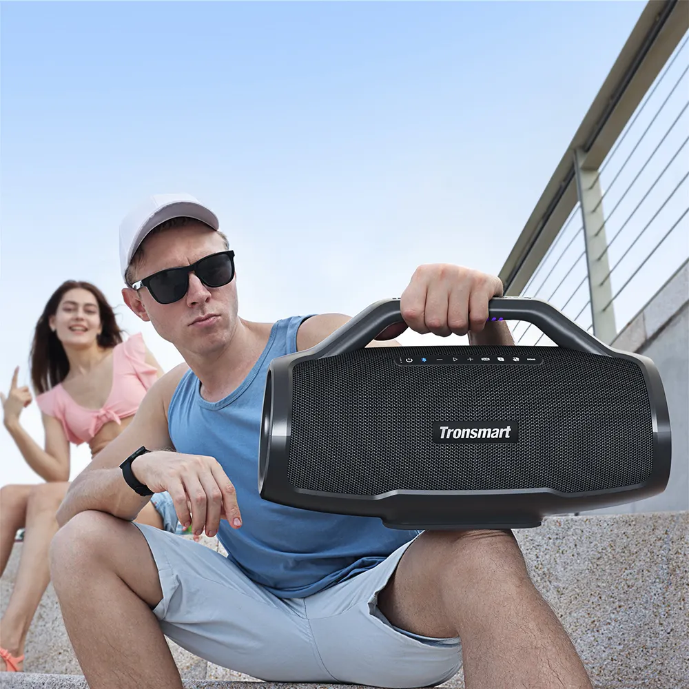 Tronsmart Bang Max 130W taşınabilir parti hoparlör açık su geçirmez taşınabilir Karaoke hoparlörü iki kablosuz mikrofonlar için parti
