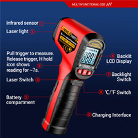 Thermomètre laser IR rechargeable numérique sans contact pour usage industriel, barbecue, four à pizza