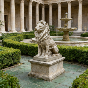 Statua di Leone da Giardino Majestic, Scultura in Resina, Posa Seduta Realistica con Dettagliata Intaglio della Criniera, Figura di Leone Bianco - Product Image 5