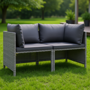 Canapé de jardin moderne en rotin gris trois places, mobilier d'extérieur avec coussins en mousse haute densité, résistant aux UV, en osier PE contemporain - Product Image 2