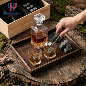 Premium Barware Bourbon Whiskey Decanter Set with 2 Glasses & 6 Chilling Stones in Natural Wooden Sliding <b>Box</b> Gift - Product Image 4