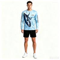 T-shirt à manches longues pour homme avec sublimation personnalisée, motif poisson voilier, col rond, impression intégrale pour vêtements de sport