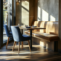 Ron Group Maßgefertigte Restaurant-Möbel Ledergepolsterte Sitzgruppe Massivholz Quadratischer Tisch Ergonomischer Stuhl Kommerzielles Set