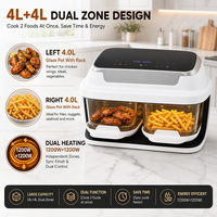 Friteuse à air numérique 2400W avec 10 programmes, double cuve 8L et 4L, en verre blanc, pour cuisines familiales - Vente en gros usine