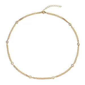 Clássico 925 k ouro prata mulheres 18 Gemnel curb cadeia cubano diamante zirconias gargantilha colar