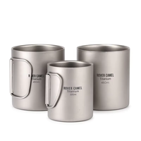 NB FAVOUR Tasse de camping ultralégère en titane avec poignée pliable, capacité 300ml/400ml, couvercle à motif rond, accessoire de cuisine d'extérieur