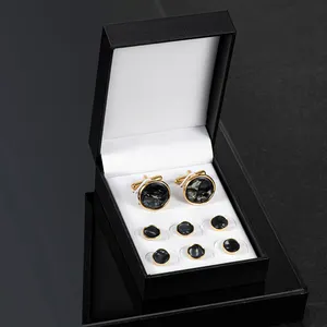 Pronto para Enviar Daili Colorido Pérola Shell Camisa Jóias Presente 8 PCS Set Homens Abotoaduras e Studs Brass Round Cuff Links Botão