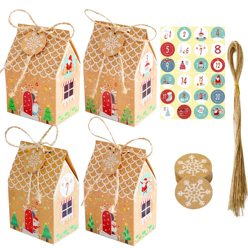 24Pcs Kraft paper Christmas Santa-Claus Snowman Candy Box Bags Pendants Party Decorations