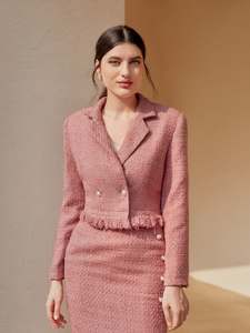 Completo Elegante Autunnale di Alta Moda per Donna: Gonna Lunga e Giacca in Tweed a Maniche Lunghe, Taglia XL - Product Image 2