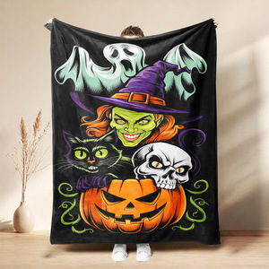 Couverture en flanelle à motifs d'Halloween, couverture de sieste, décoration d'automne, motif Trick or Treat, super douce et confortable pour la chaleur hivernale - Product Image 2