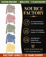 Pull en maille asymétrique à col rond pour femme, style décontracté chic, coupe ajustée, idéal pour l'automne-hiver, vente en gros de tricots, faible MOQ