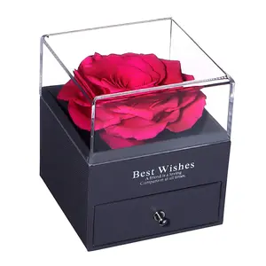 Wholesale pink blue natural dry forever rose head set bulk eternal dried flowers preserved roses in a jewelry box for weddings