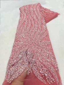 Dentelle Guipure Rouge Nigériane 2024 avec Perles et Paillettes, Tissu Brodé Aso Ebi pour Mariage Africain - Product Image 3