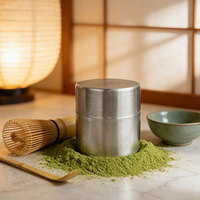 Bocal tamiseur à matcha en acier inoxydable 304 de 300 ml avec 3 anneaux agitateurs et tamis à mailles fines pour tamisage manuel et stockage de poudre