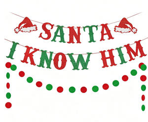 Guirnalda Irregular con Letras 'I Know Him' de Papá Noel con Brillantina Roja y Verde, Decoración Navideña Inspirada en la Película 'El Elfo', Pre-ensartada - Product Image 1