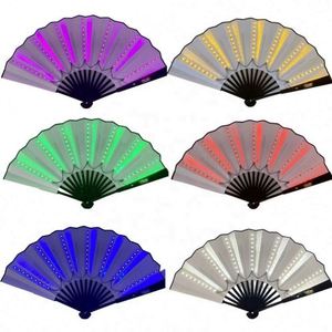Éventail LED 5V en Soie Noire et Bambou Noir pour Hommes, Six Couleurs, Idéal pour la Danse et la Photographie - Product Image 1