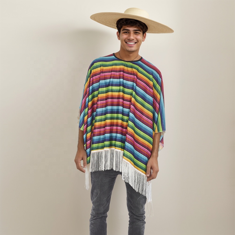 Pafu halloween Fiesta Cosplay Party Supplies Mexican Serape Poncho Costume Cinco De Mayo Mexican Fiesta Ponchos