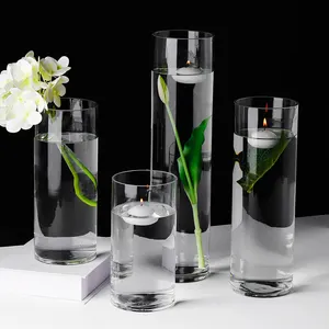 Batı tasarım uzun boylu büyük düğün Centerpiece temizle kristal cam ev dekor için çiçek tomurcuğu silindir vazo